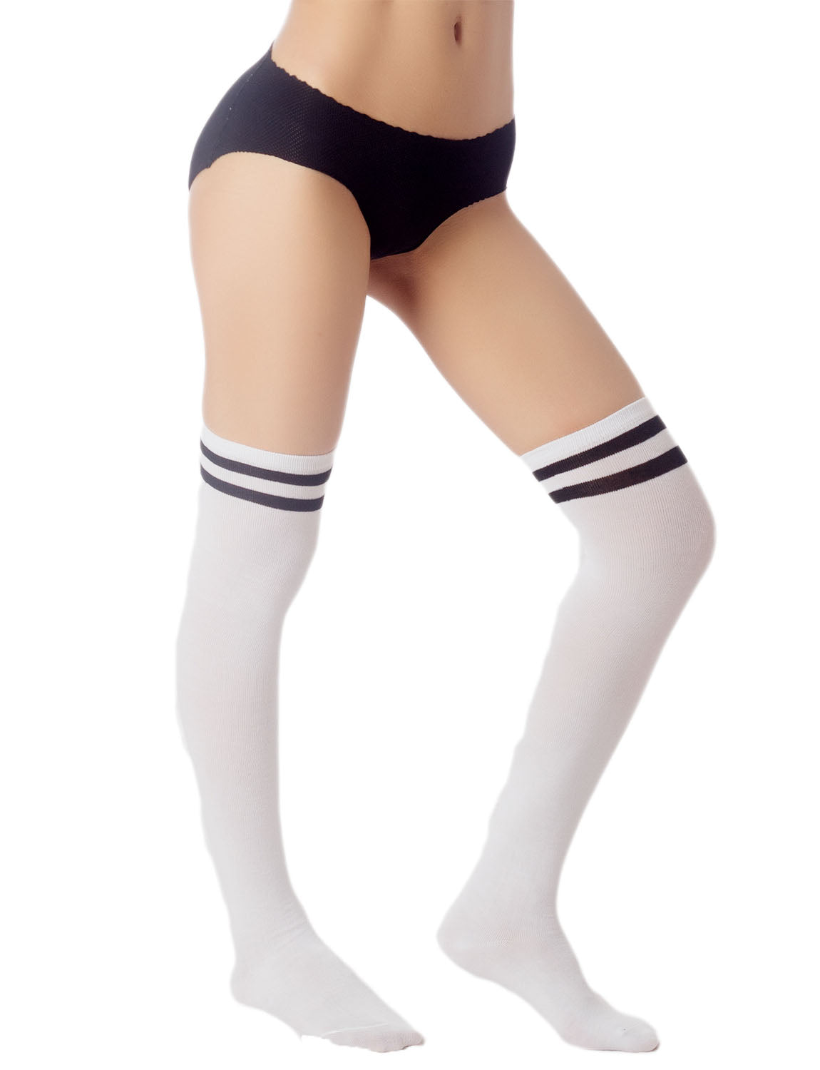 Women's Navy Stripes Sports Football Style Hold-up Thigh High Long Socks