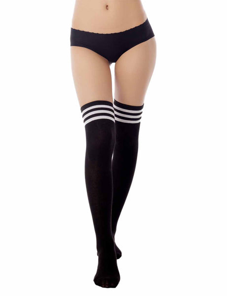 Women's Navy Stripes Sports Football Style Hold-up Thigh High Long Socks