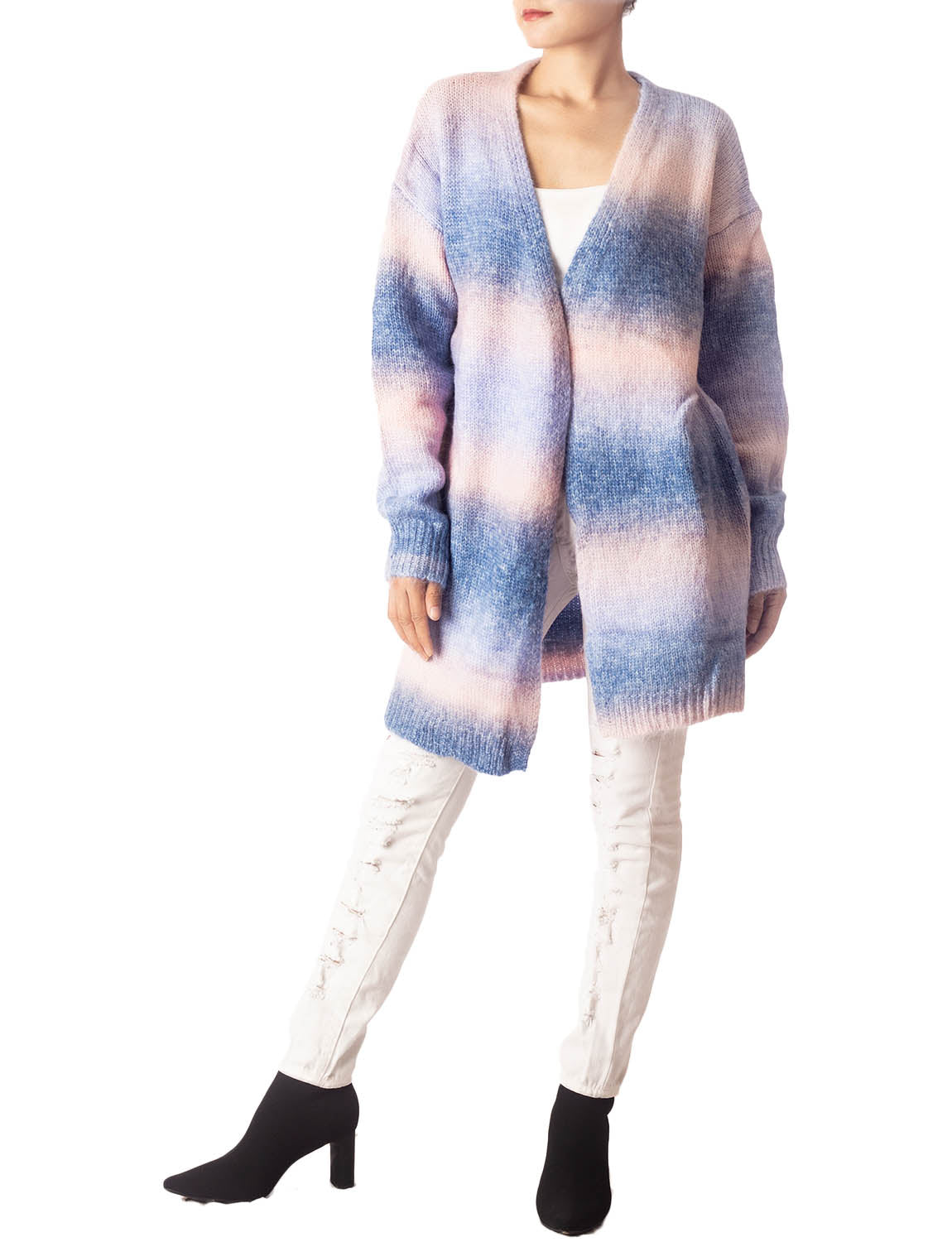 Women's Gradient Multicolor Sweater Loose Oversized Long Sleeve Cardigan