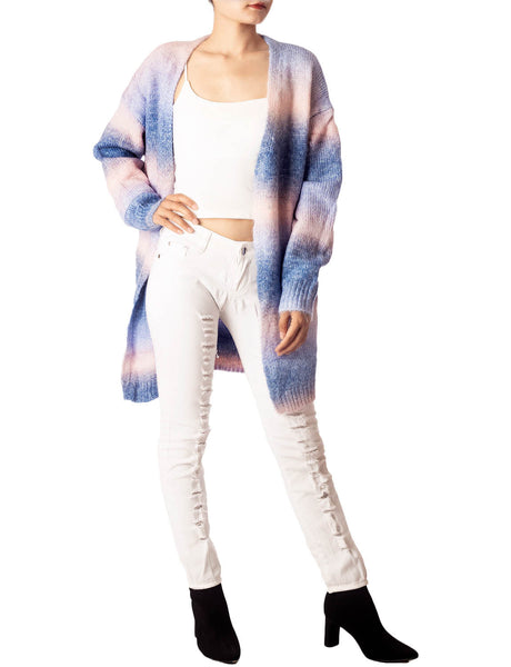 Women's Gradient Multicolor Sweater Loose Oversized Long Sleeve Cardigan