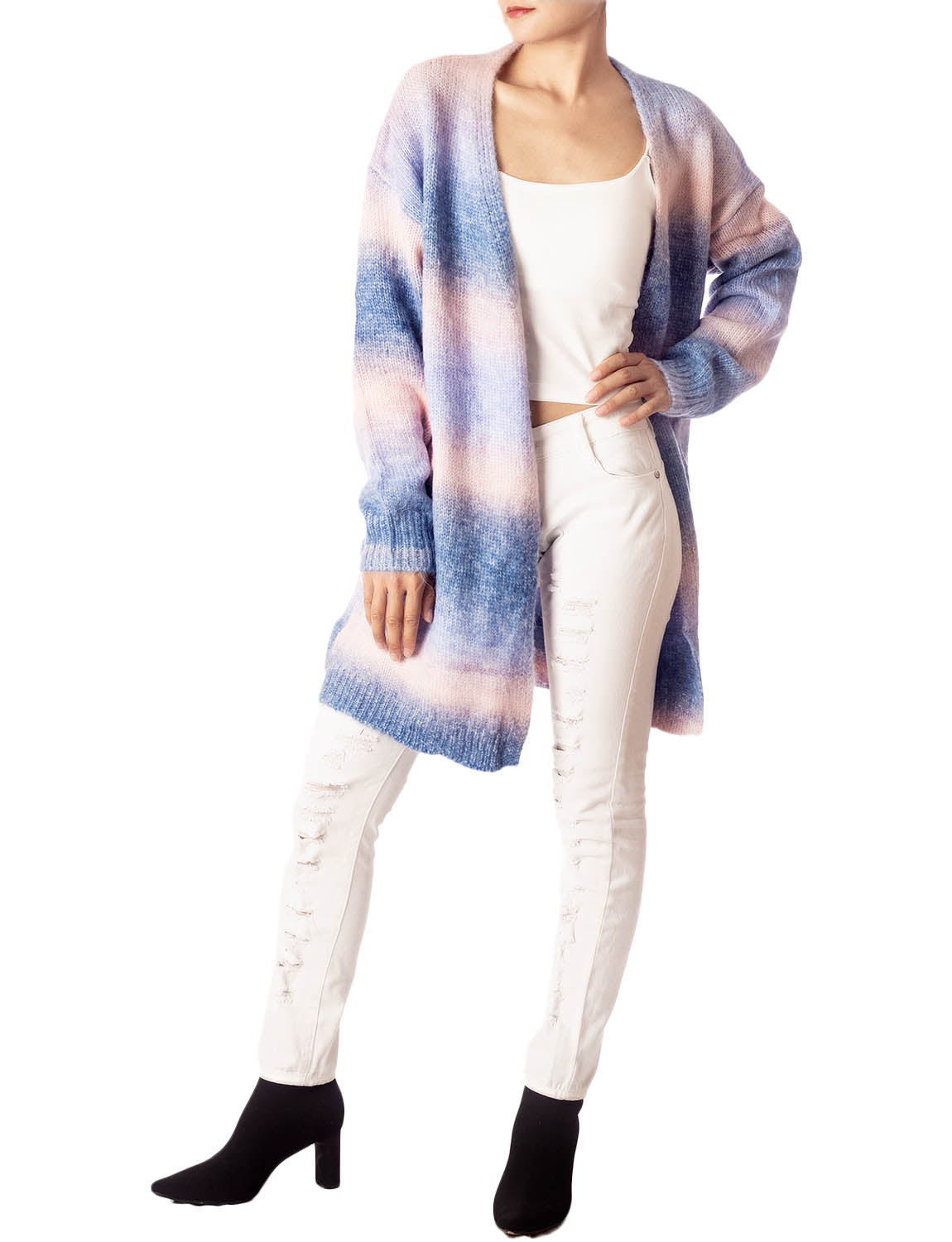 Women's Gradient Multicolor Sweater Loose Oversized Long Sleeve Cardigan