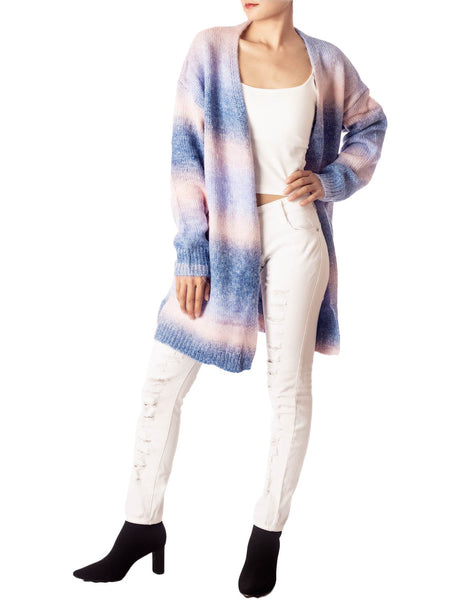 Women's Gradient Multicolor Sweater Loose Oversized Long Sleeve Cardigan