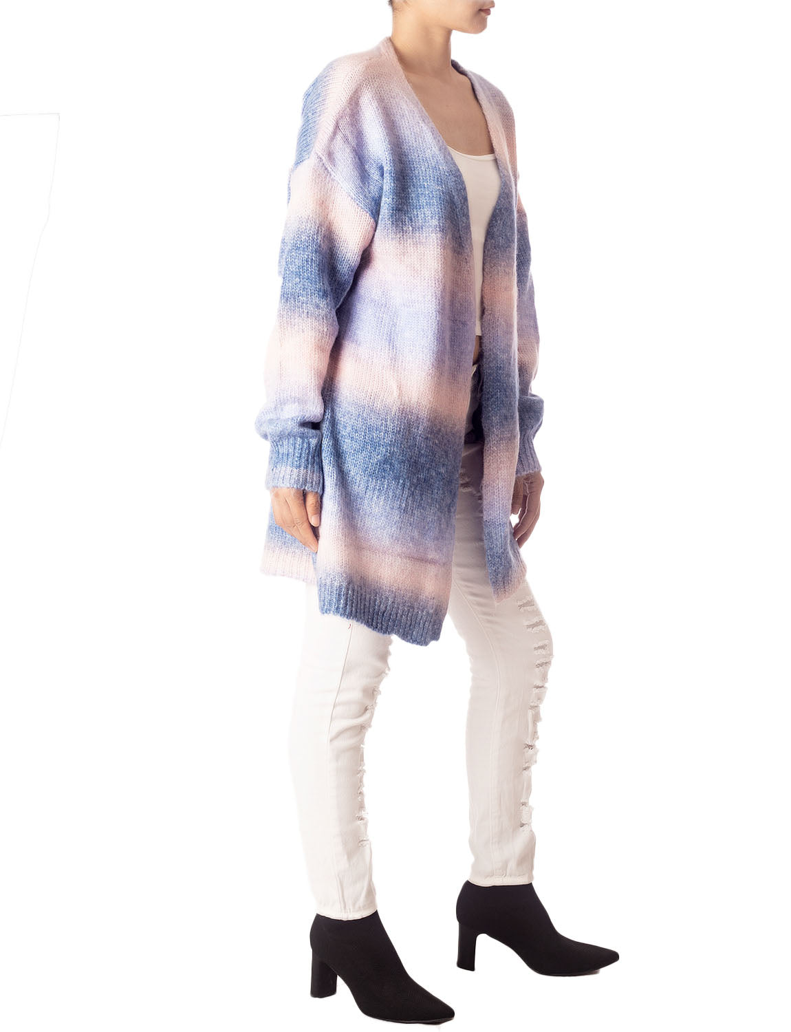 Women's Gradient Multicolor Sweater Loose Oversized Long Sleeve Cardigan