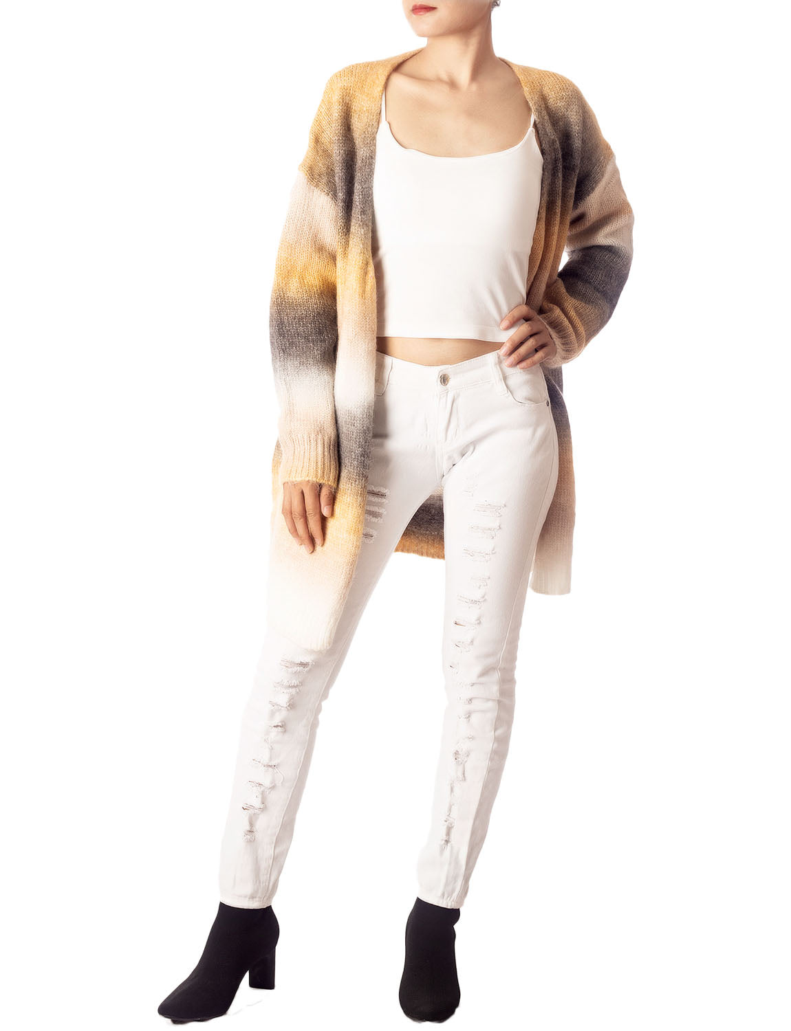 Women's Gradient Multicolor Sweater Loose Oversized Long Sleeve Cardigan