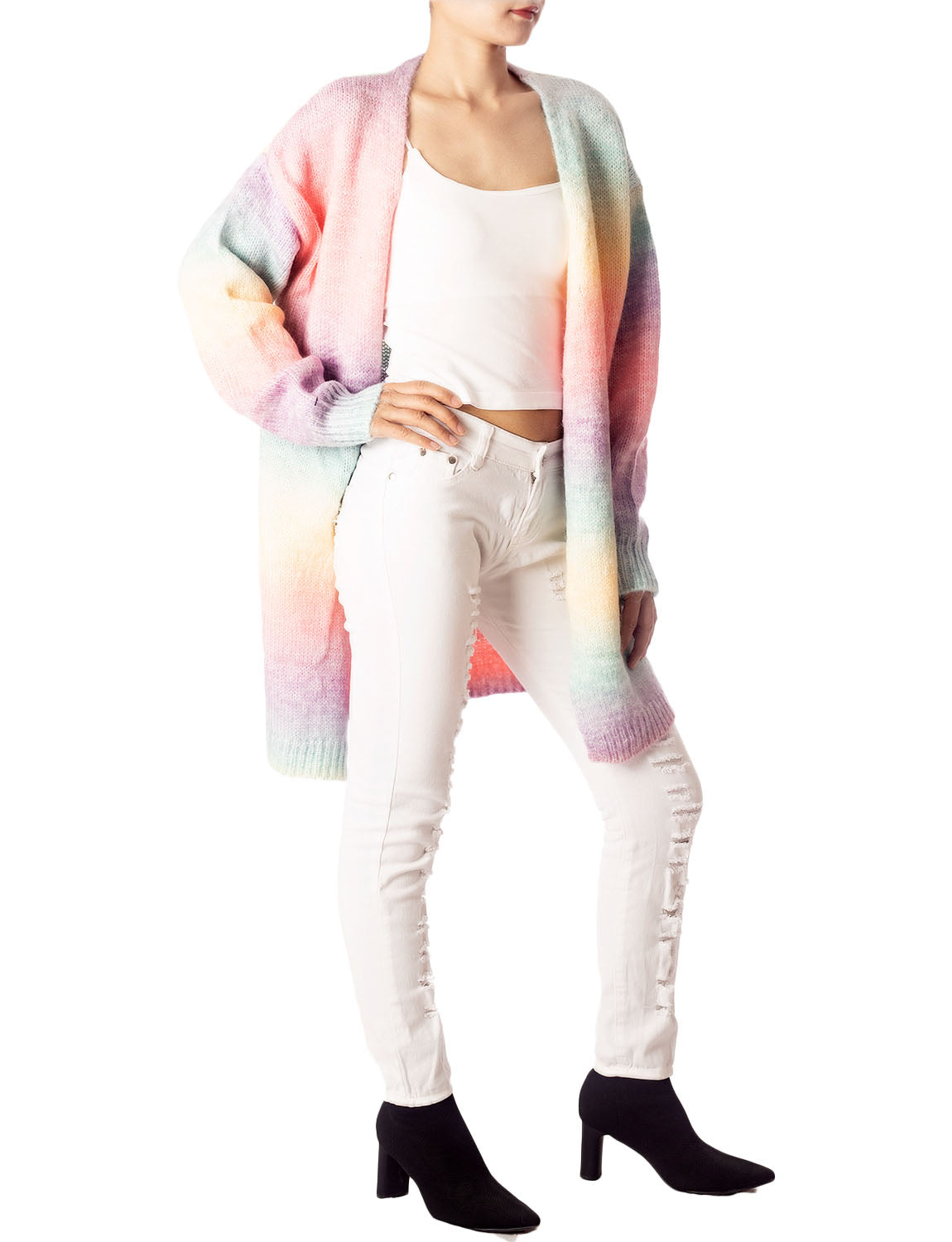 Women's Gradient Multicolor Sweater Loose Oversized Long Sleeve Cardigan