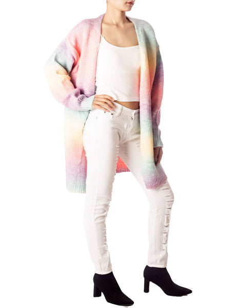Women's Gradient Multicolor Sweater Loose Oversized Long Sleeve Cardigan