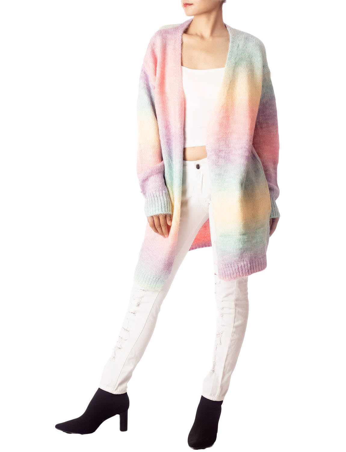 Women's Gradient Multicolor Sweater Loose Oversized Long Sleeve Cardigan
