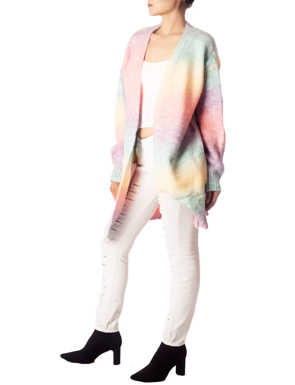 Women's Gradient Multicolor Sweater Loose Oversized Long Sleeve Cardigan