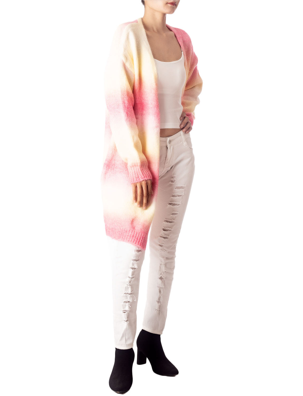 Women's Gradient Multicolor Sweater Loose Oversized Long Sleeve Cardigan