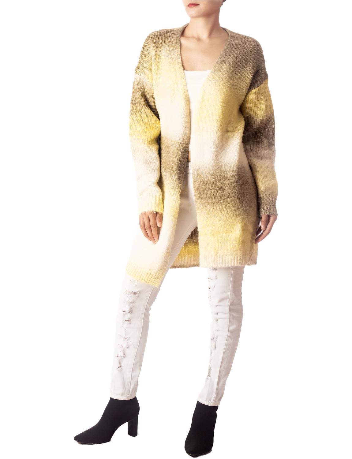 Women's Gradient Multicolor Sweater Loose Oversized Long Sleeve Cardigan