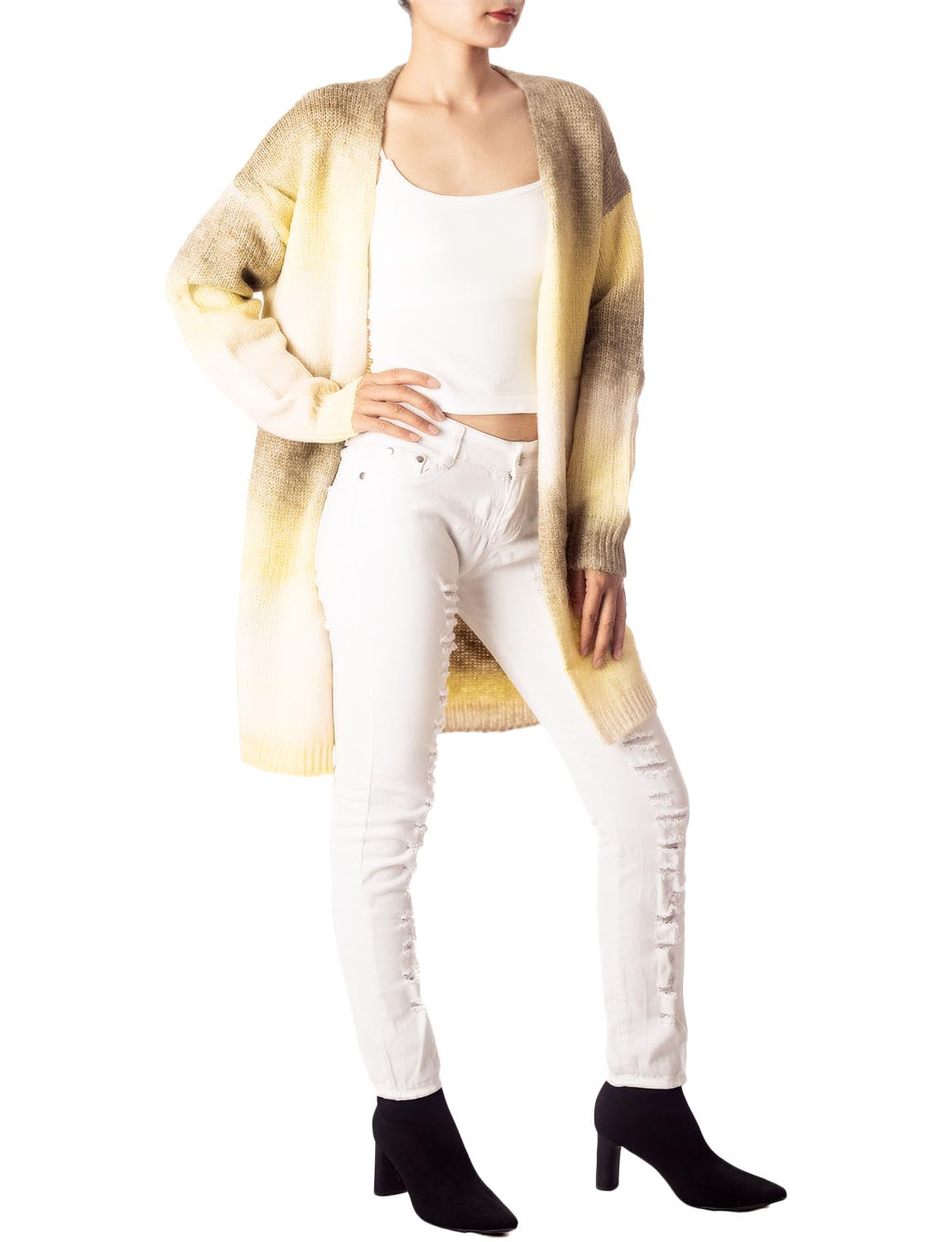 Women's Gradient Multicolor Sweater Loose Oversized Long Sleeve Cardigan