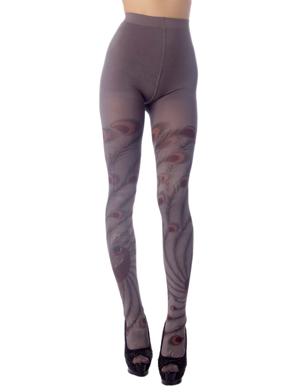 Women's Stocking Peacock Tail Print Charming Sheers Seam Tights Pantyhose