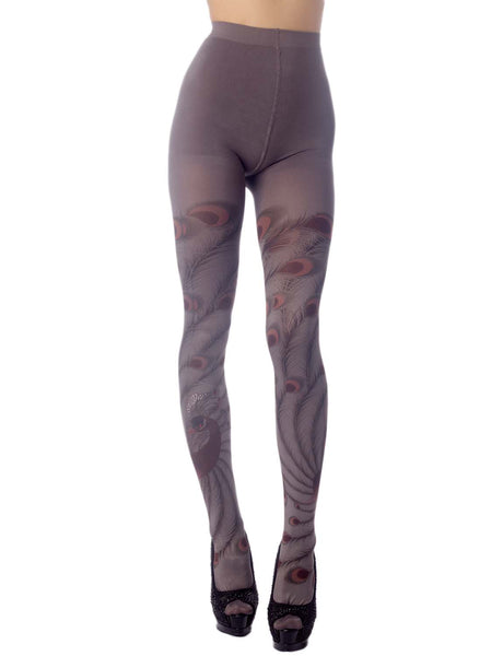 Women's Stocking Peacock Tail Print Charming Sheers Seam Tights Pantyhose