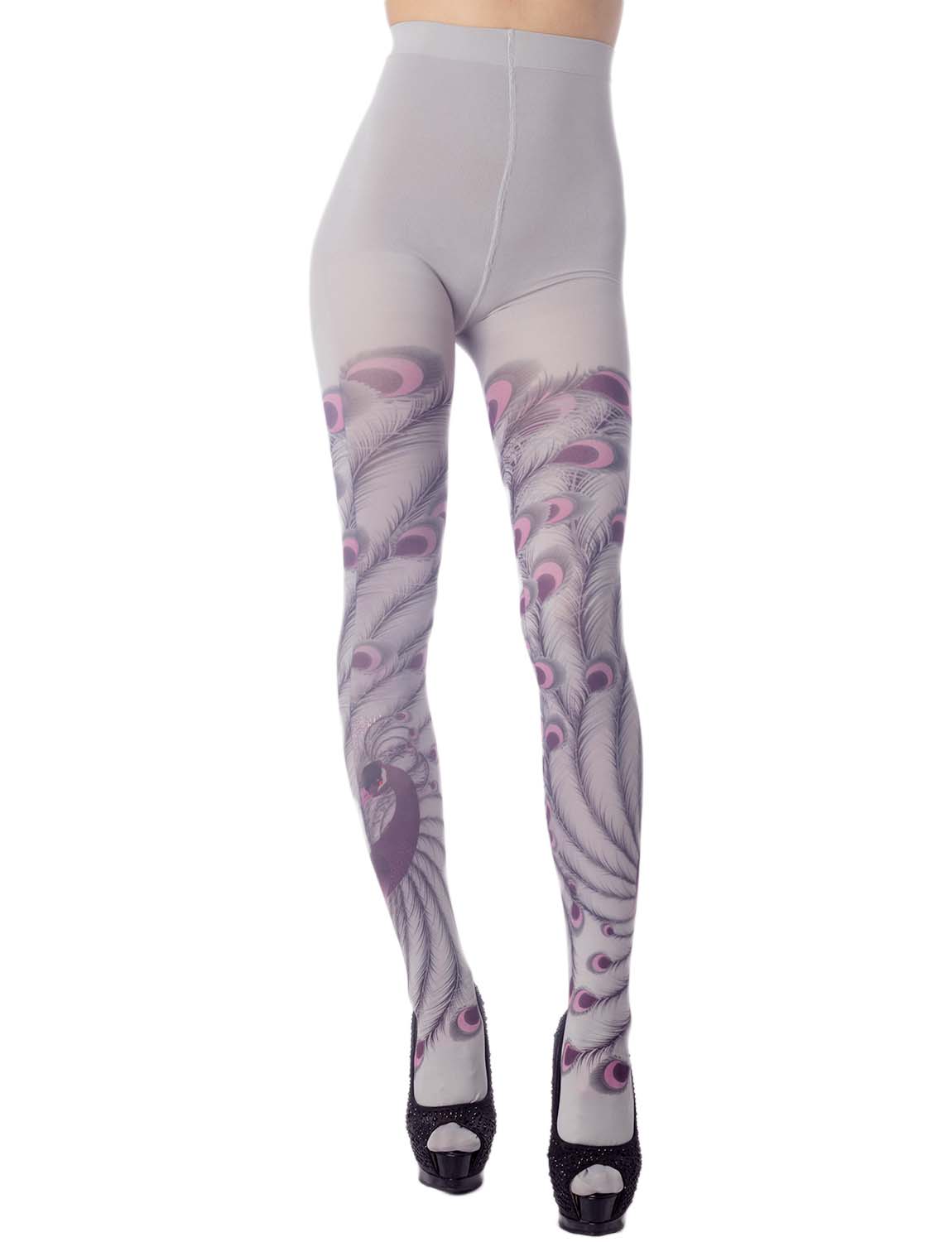 Women's Stocking Peacock Tail Print Charming Sheers Seam Tights Pantyhose