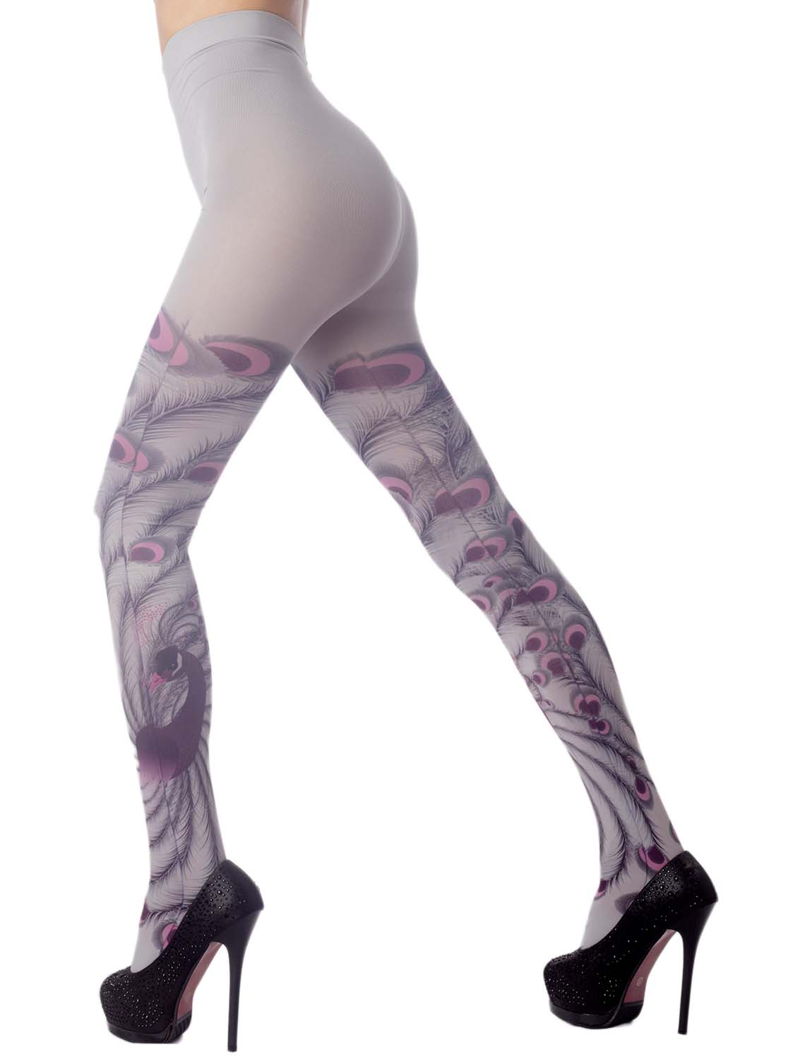 Women's Stocking Peacock Tail Print Charming Sheers Seam Tights Pantyhose