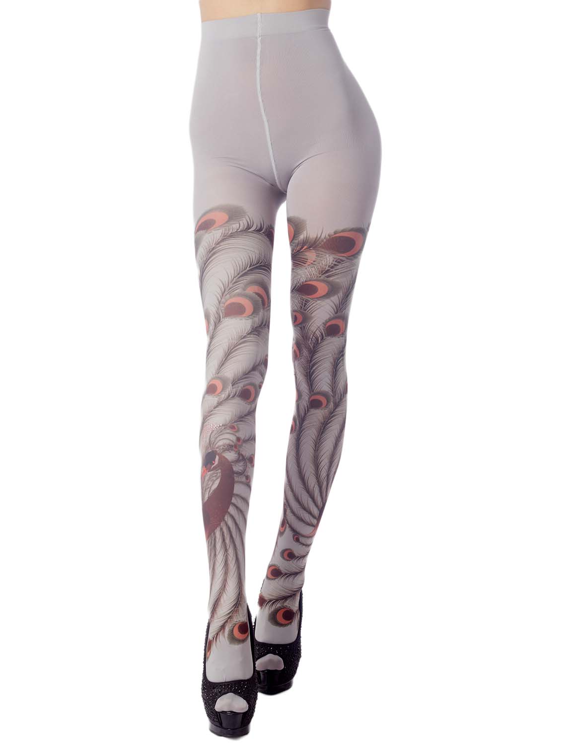 Women's Stocking Peacock Tail Print Charming Sheers Seam Tights Pantyhose