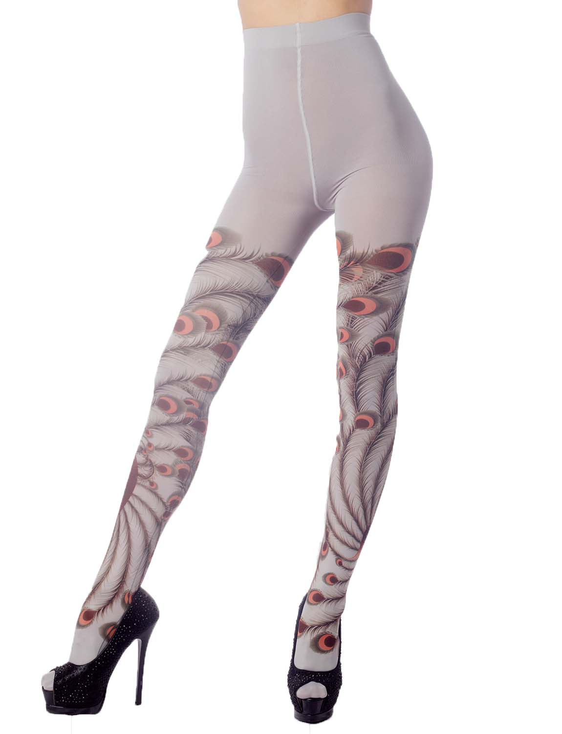 Women's Stocking Peacock Tail Print Charming Sheers Seam Tights Pantyhose