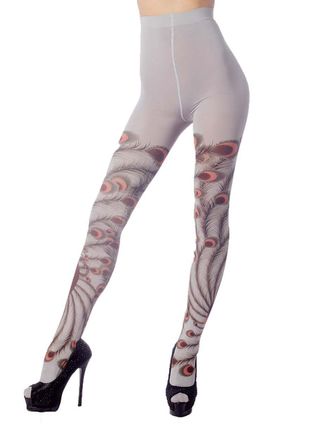Women's Stocking Peacock Tail Print Charming Sheers Seam Tights Pantyhose