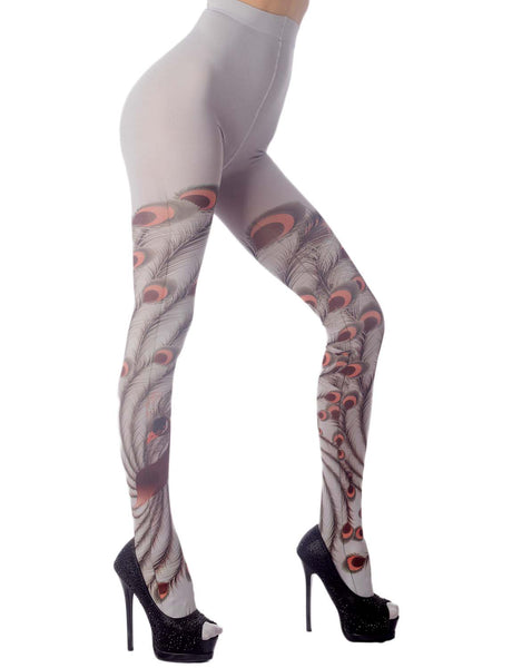 Women's Stocking Peacock Tail Print Charming Sheers Seam Tights Pantyhose