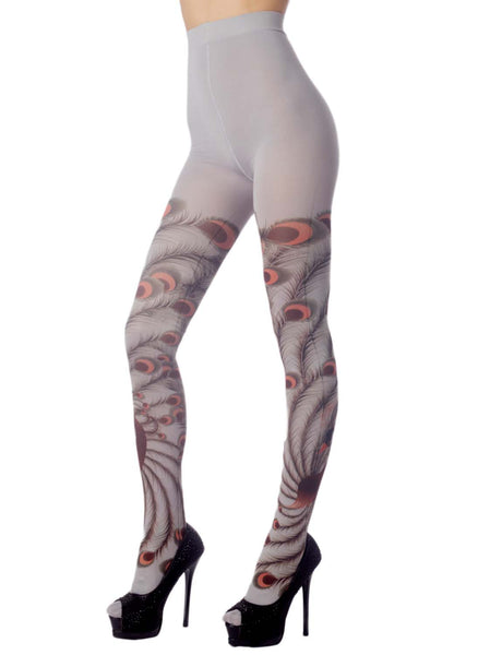 Women's Stocking Peacock Tail Print Charming Sheers Seam Tights Pantyhose