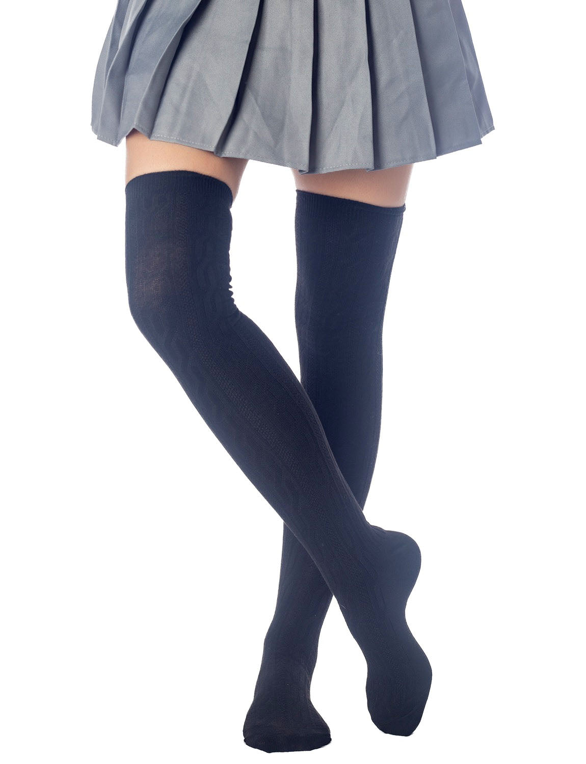 Women's Braided Stylish Solid Color Thigh High Long Socks