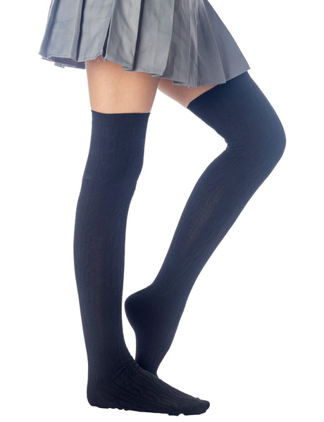 Women's Braided Stylish Solid Color Thigh High Long Socks