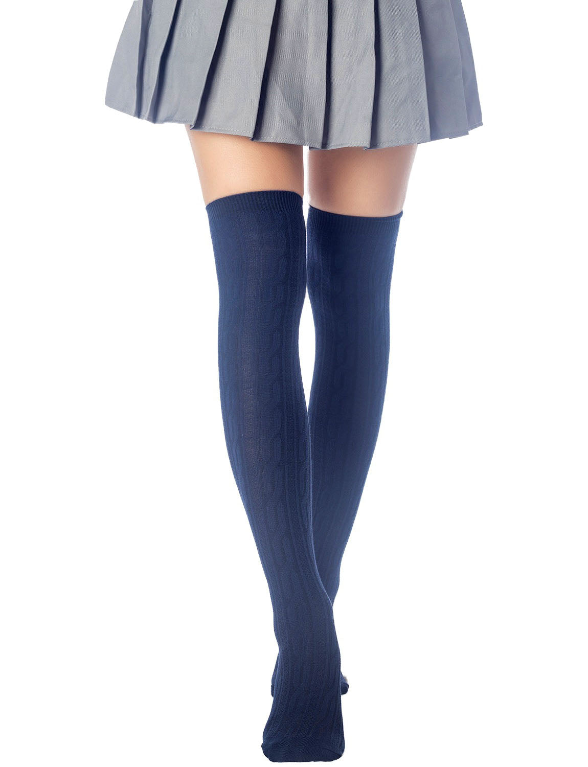 Women's Braided Stylish Solid Color Thigh High Long Socks