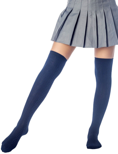 Women's Braided Stylish Solid Color Thigh High Long Socks