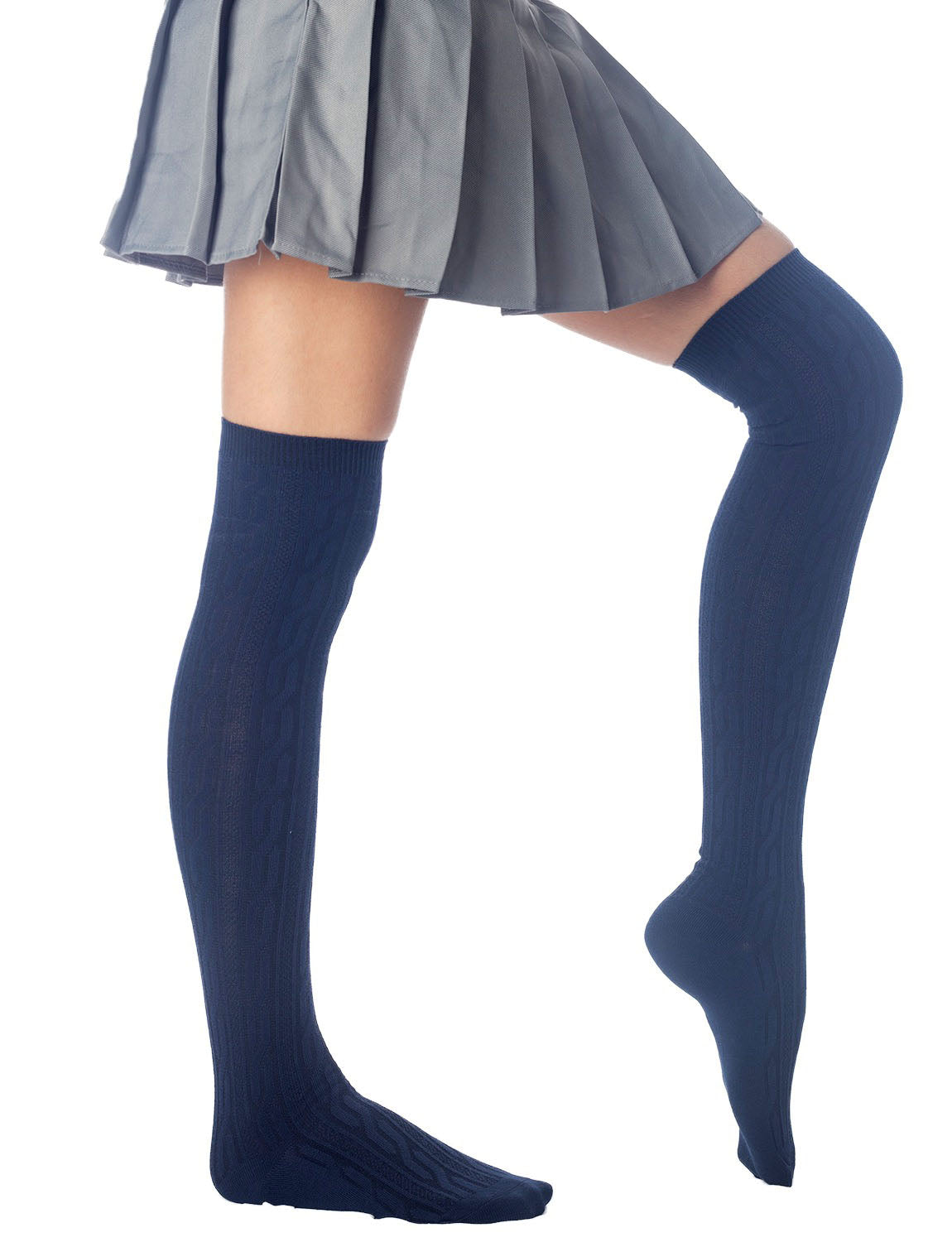Women's Braided Stylish Solid Color Thigh High Long Socks