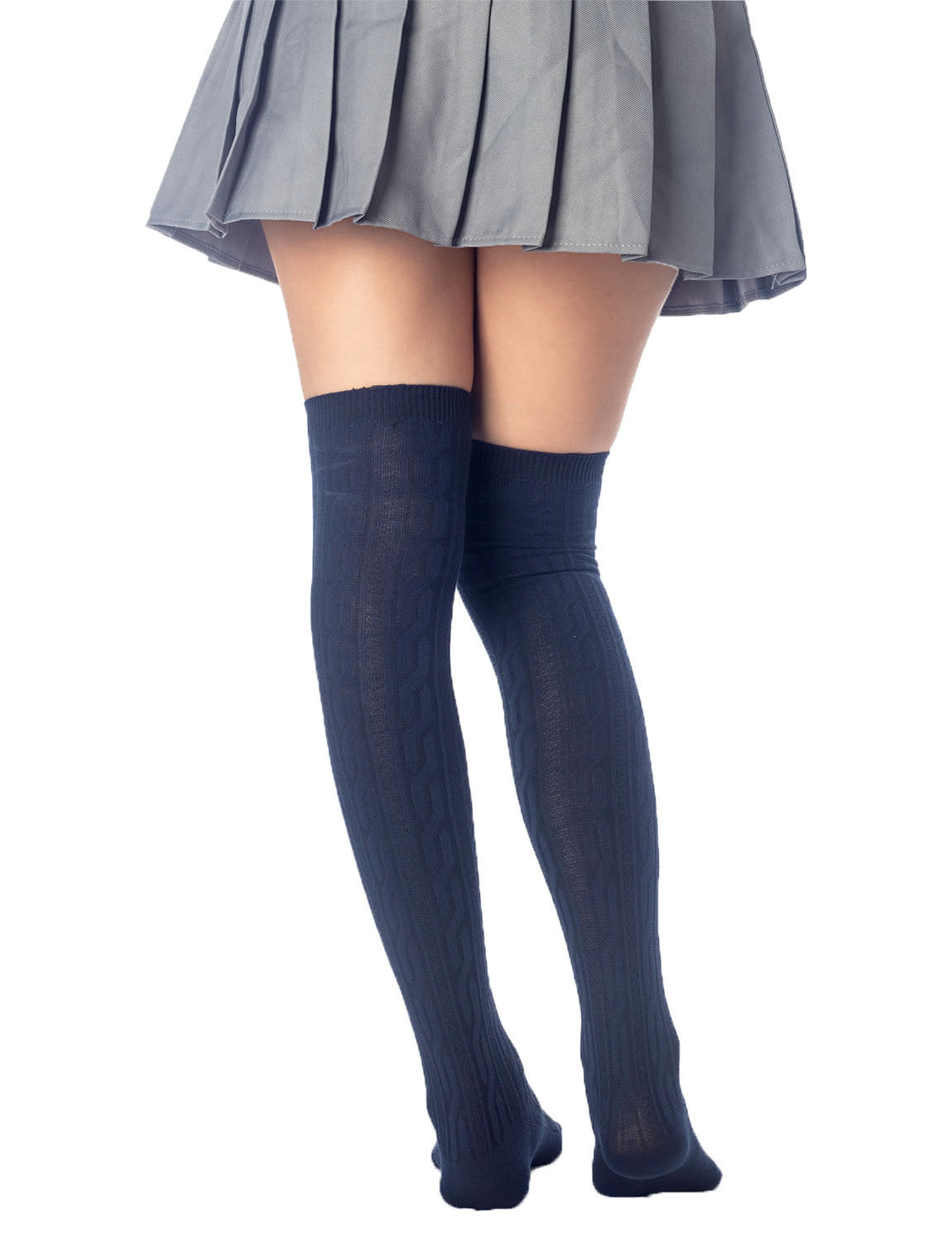 Women's Braided Stylish Solid Color Thigh High Long Socks