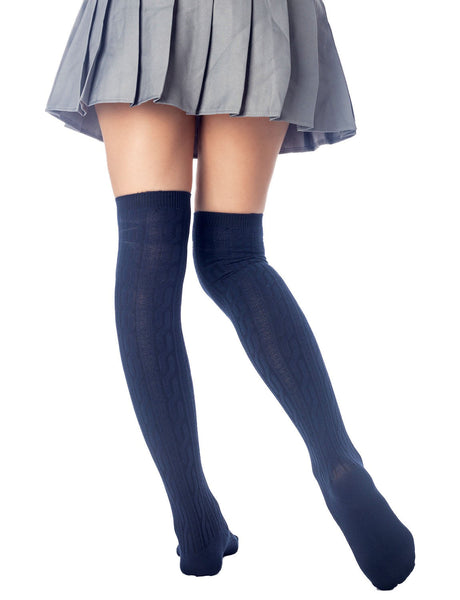 Women's Braided Stylish Solid Color Thigh High Long Socks