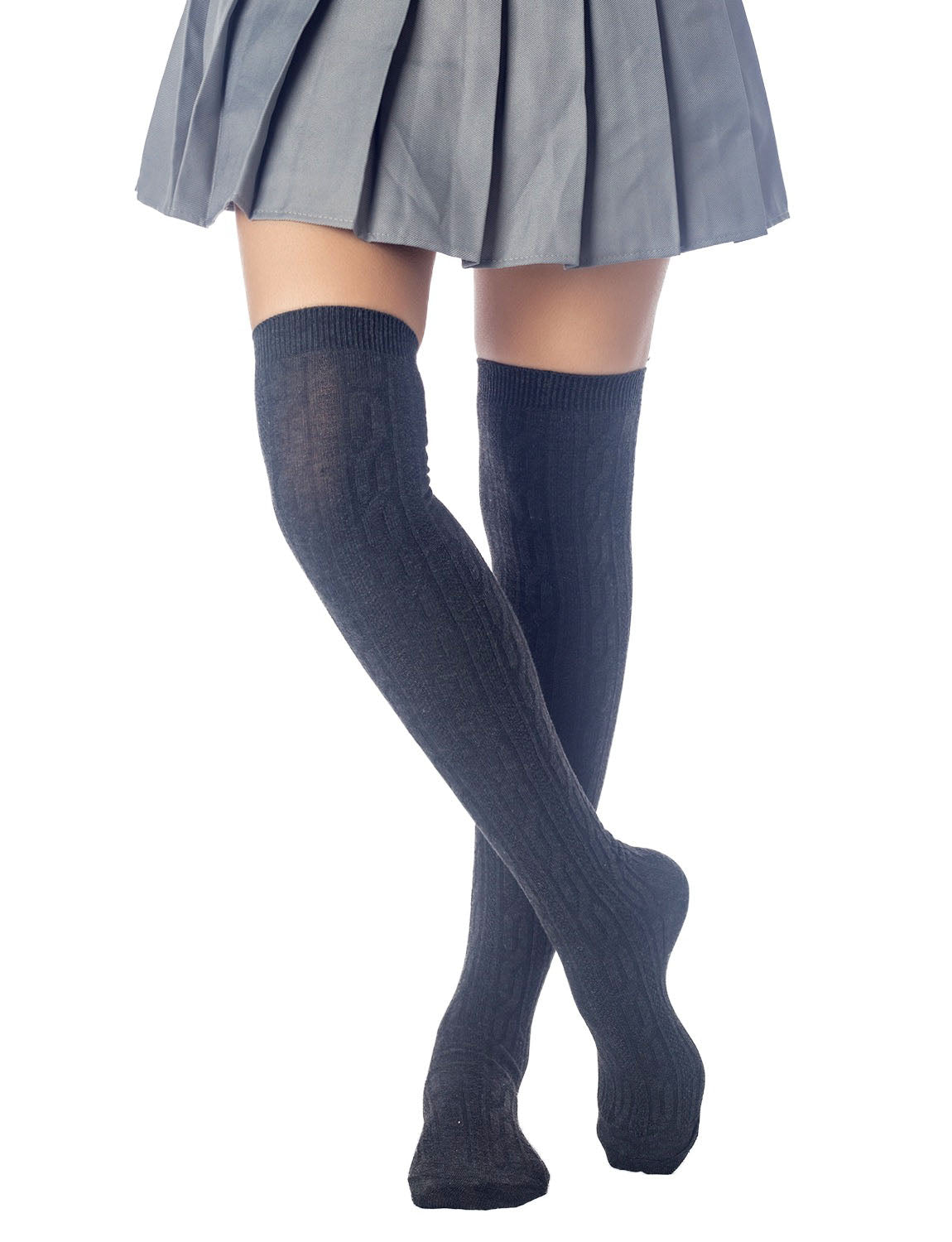 Women's Braided Stylish Solid Color Thigh High Long Socks