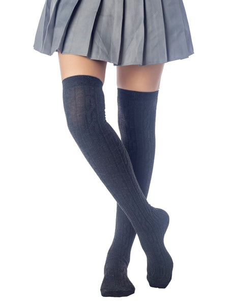 Women's Braided Stylish Solid Color Thigh High Long Socks