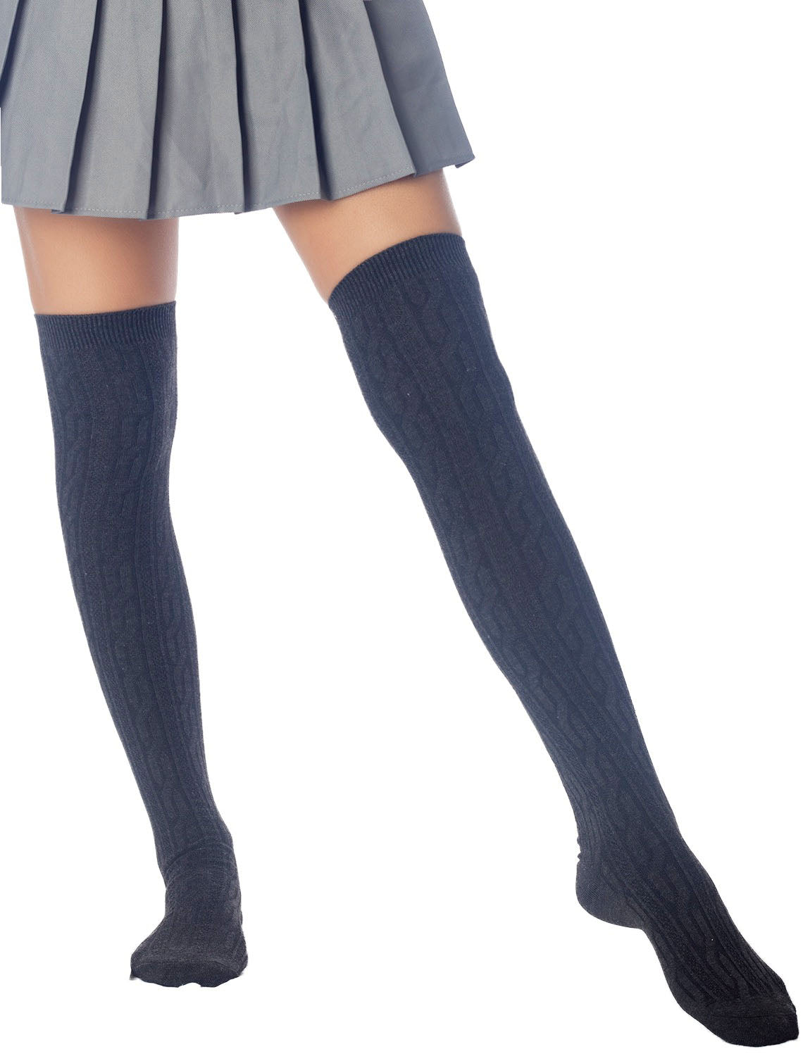 Women's Braided Stylish Solid Color Thigh High Long Socks