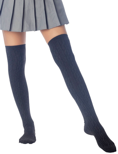 Women's Braided Stylish Solid Color Thigh High Long Socks