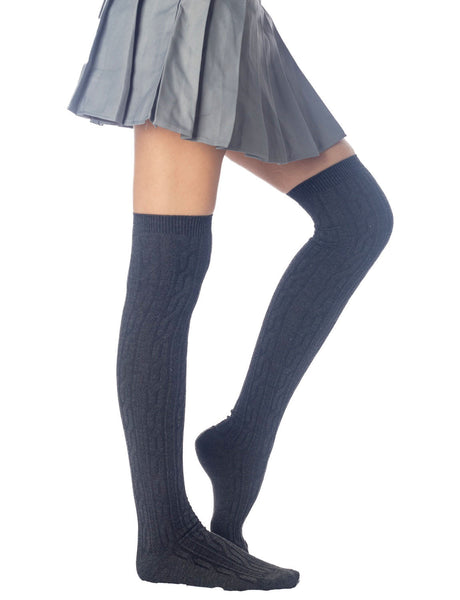Women's Braided Stylish Solid Color Thigh High Long Socks