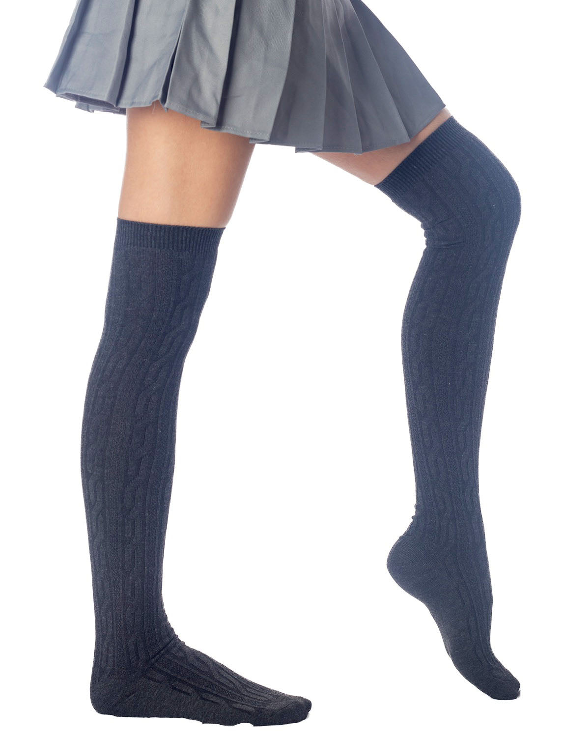 Women's Braided Stylish Solid Color Thigh High Long Socks