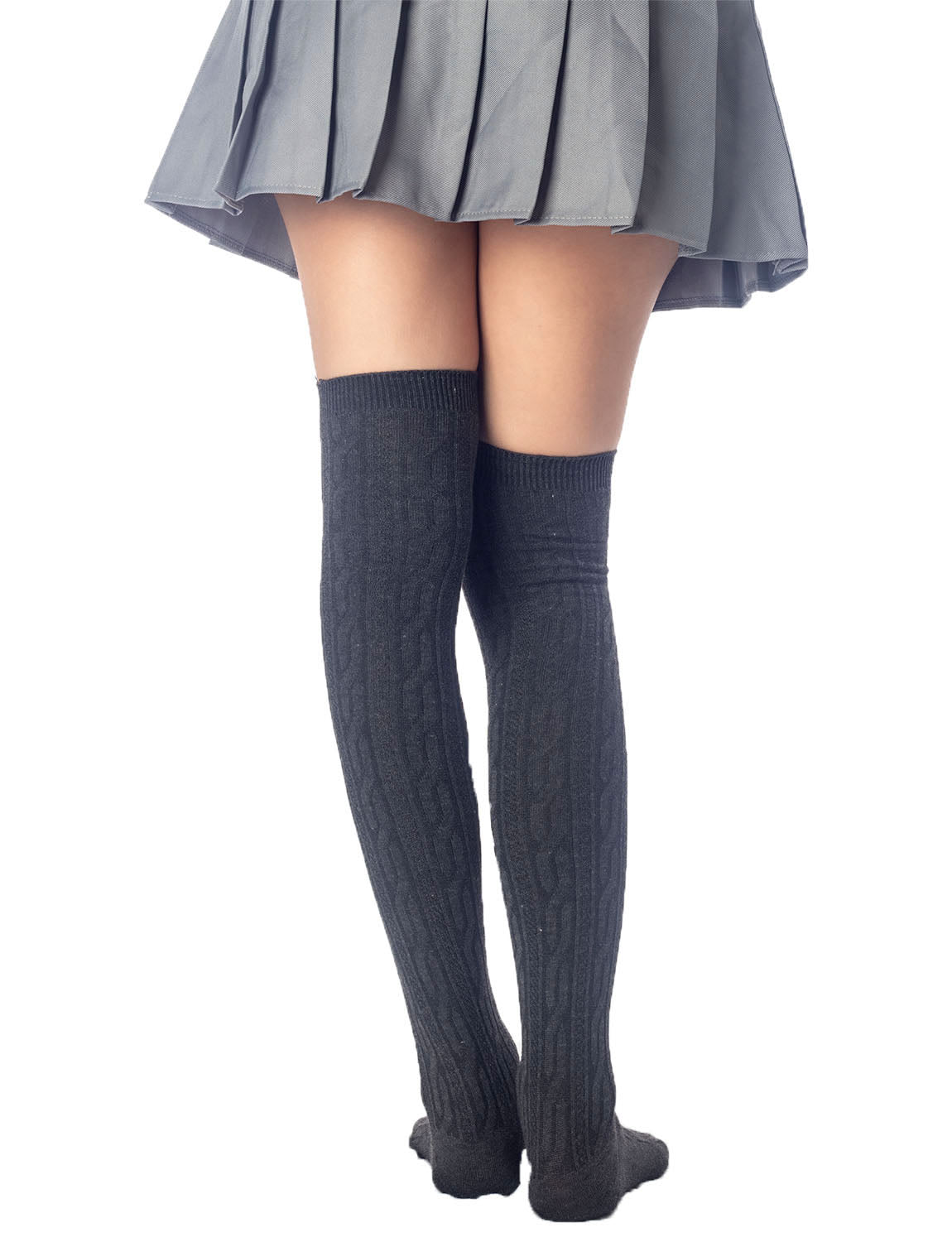 Women's Braided Stylish Solid Color Thigh High Long Socks