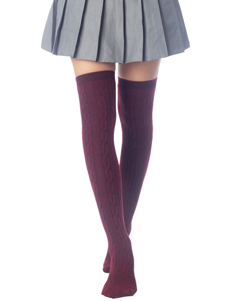 Women's Braided Stylish Solid Color Thigh High Long Socks