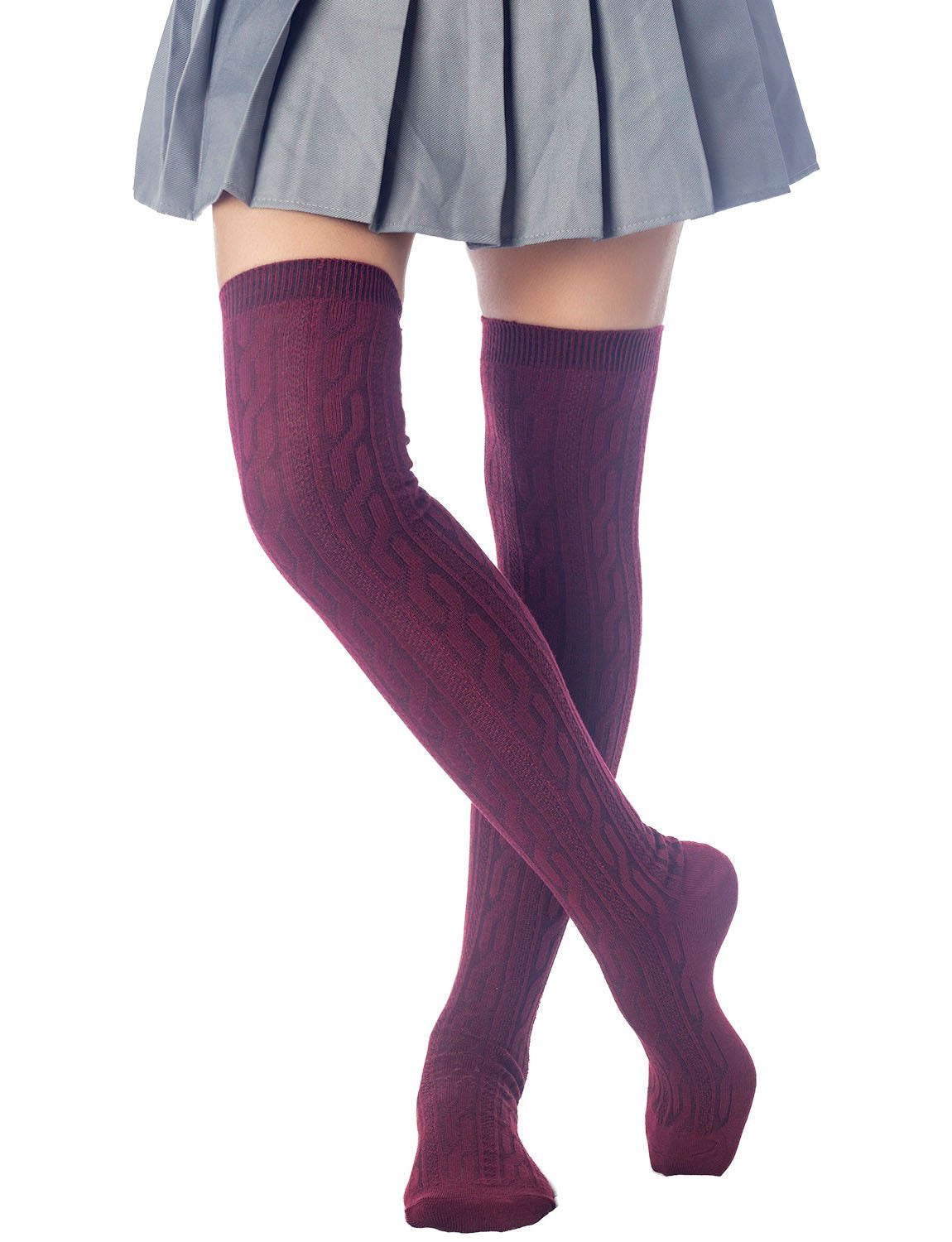 Women's Braided Stylish Solid Color Thigh High Long Socks