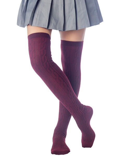 Women's Braided Stylish Solid Color Thigh High Long Socks
