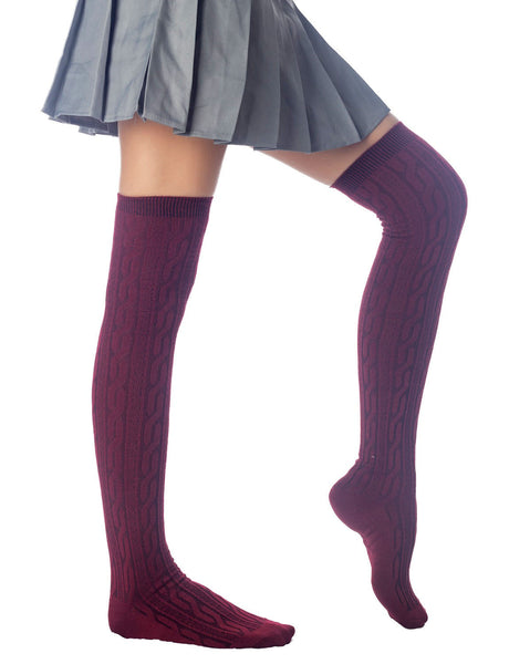 Women's Braided Stylish Solid Color Thigh High Long Socks