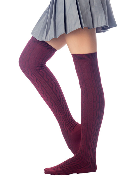 Women's Braided Stylish Solid Color Thigh High Long Socks