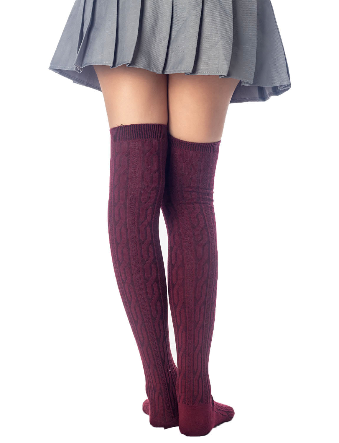 Women's Braided Stylish Solid Color Thigh High Long Socks