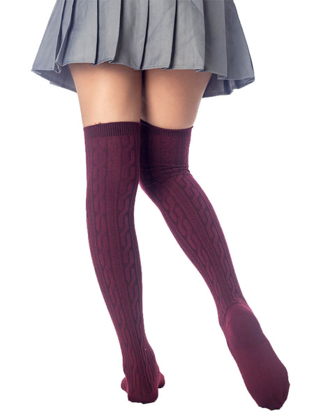 Women's Braided Stylish Solid Color Thigh High Long Socks