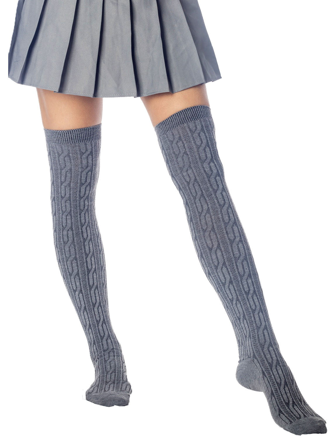 Women's Braided Stylish Solid Color Thigh High Long Socks