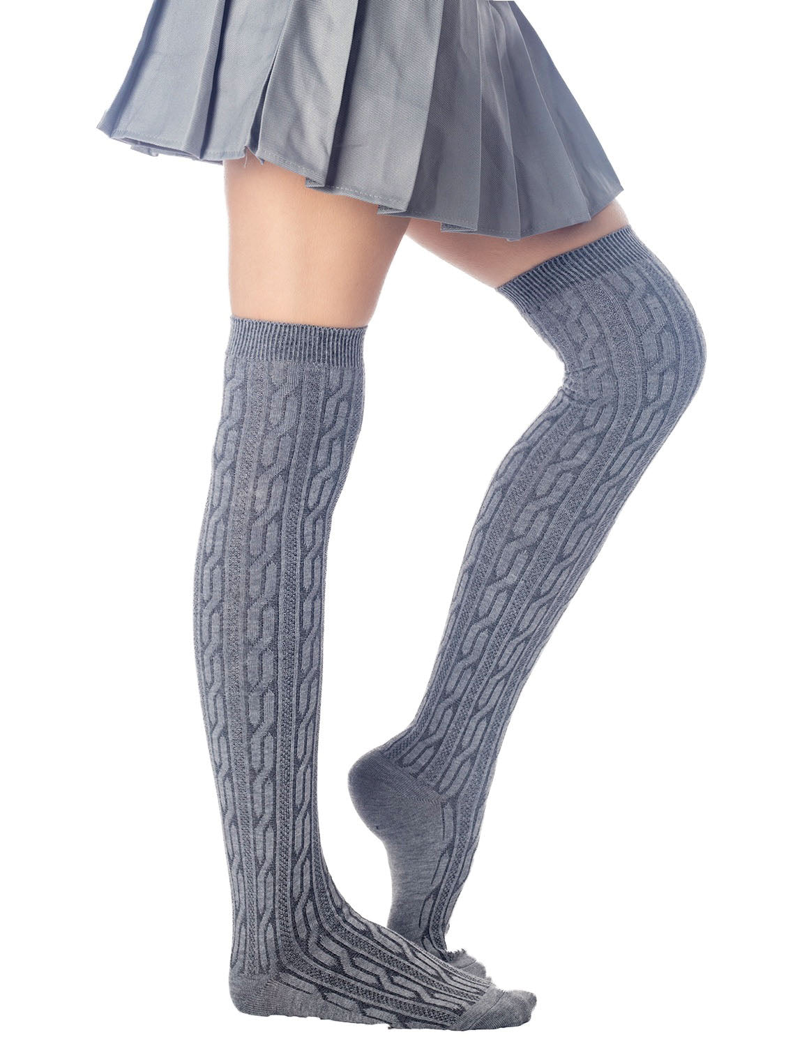 Women's Braided Stylish Solid Color Thigh High Long Socks