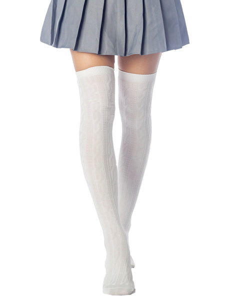 Women's Braided Stylish Solid Color Thigh High Long Socks