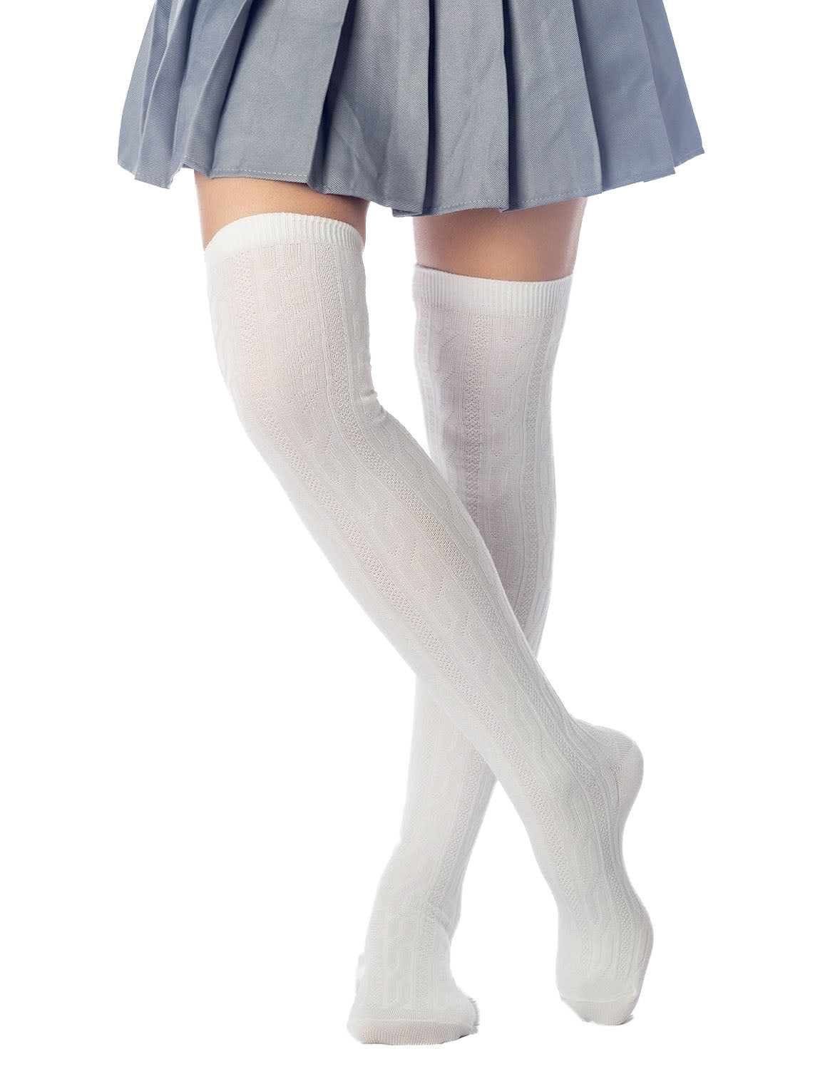 Women's Braided Stylish Solid Color Thigh High Long Socks