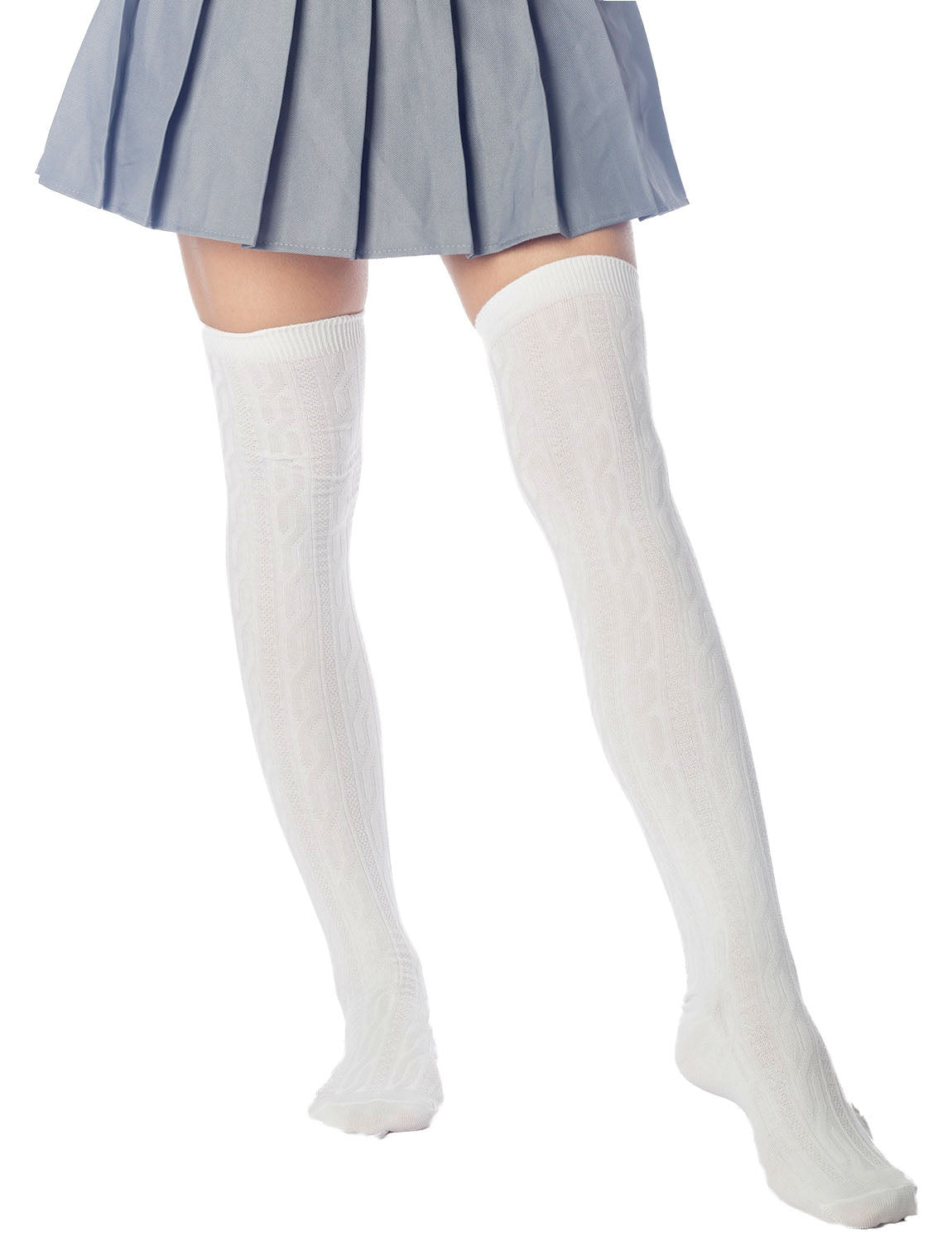 Women's Braided Stylish Solid Color Thigh High Long Socks